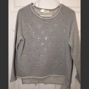 RD Style Gray Distressed Embellished Sweater SZ S